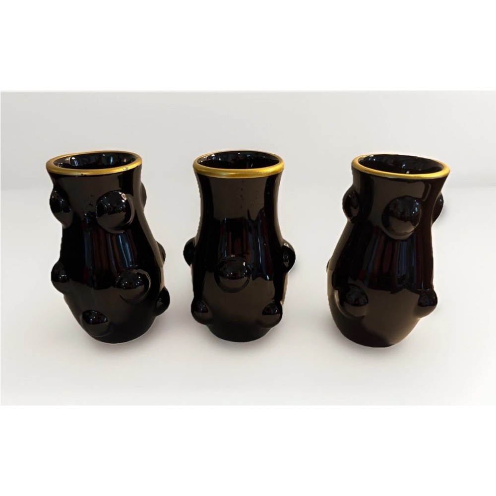 Vintage Art Deco Black and Gold “Bubbles” Vases-Lot of 3